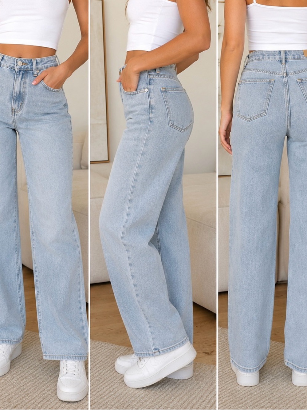 High-Rise Light Wash Wide Leg Jeans for Women, size 6